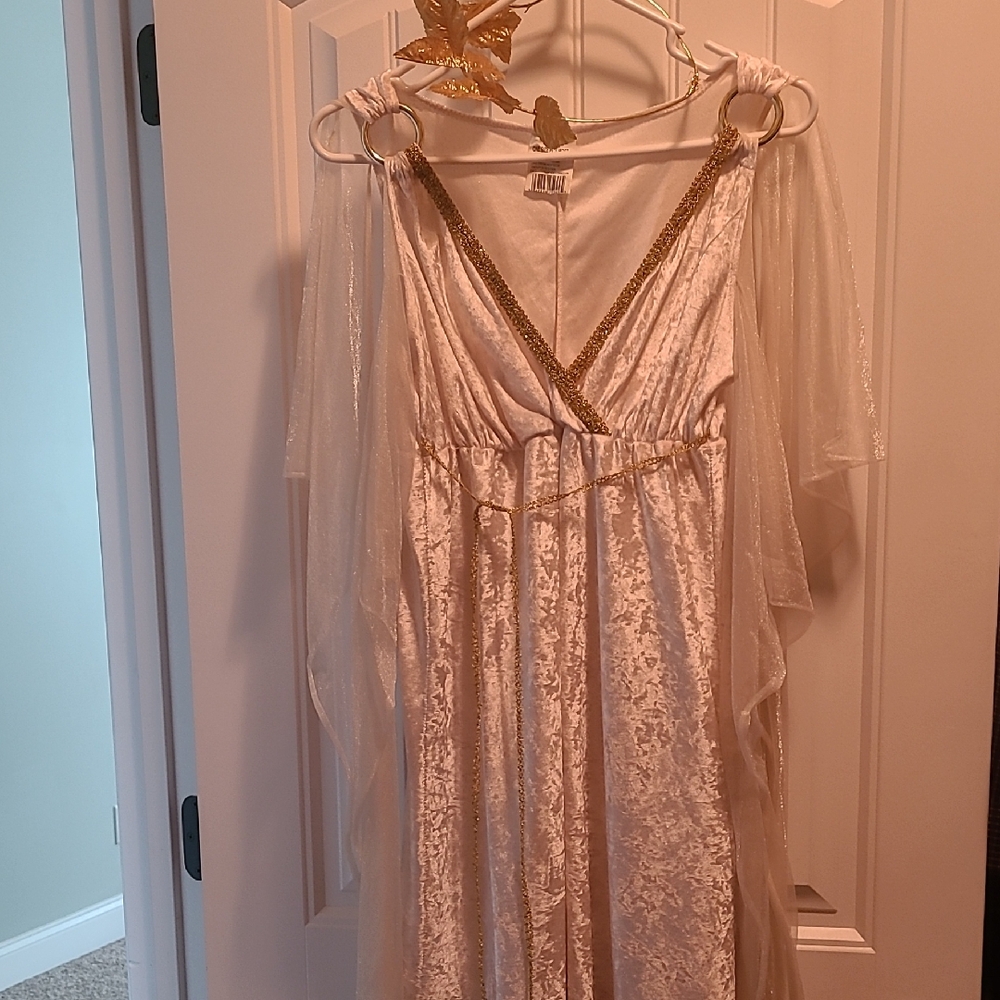 Elegant White and Gold Dress with Sheer Sleeves